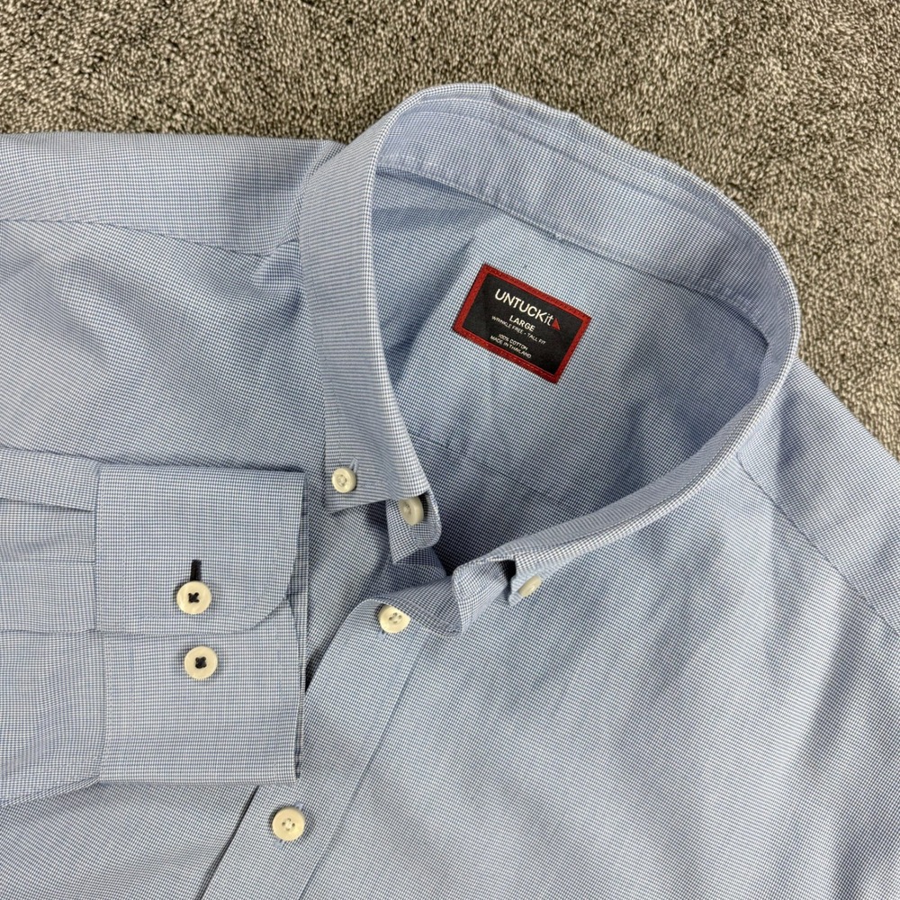 UNTUCKit Cadetto-WF Blue Houndstooth Shirt Mens Large Tall Wrinkle Free